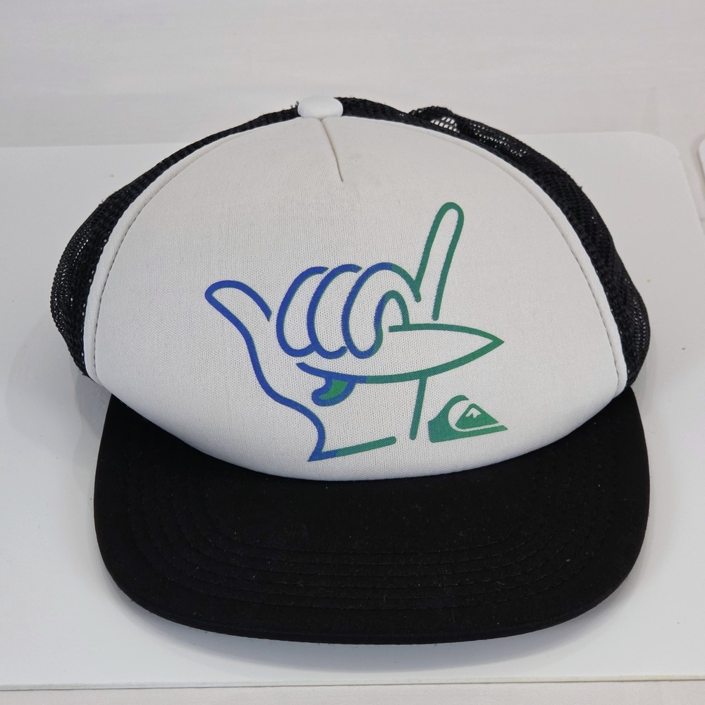 Quiksilver Youth Trucker Hat Shaka Surf Cap Black White Broken Snapback As Is 53
